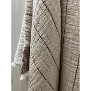 Piscatextil Elegant Cream Red Gray Striped Throw Blanket, 100% Cotton Portugal